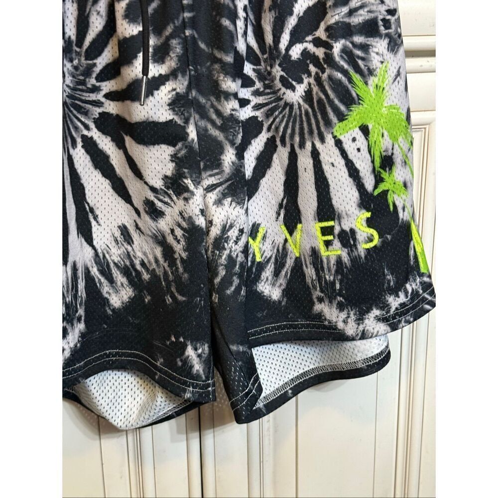 Yves Men's Tie Dye Athletic Basketball Shorts Black and White Large NWOT